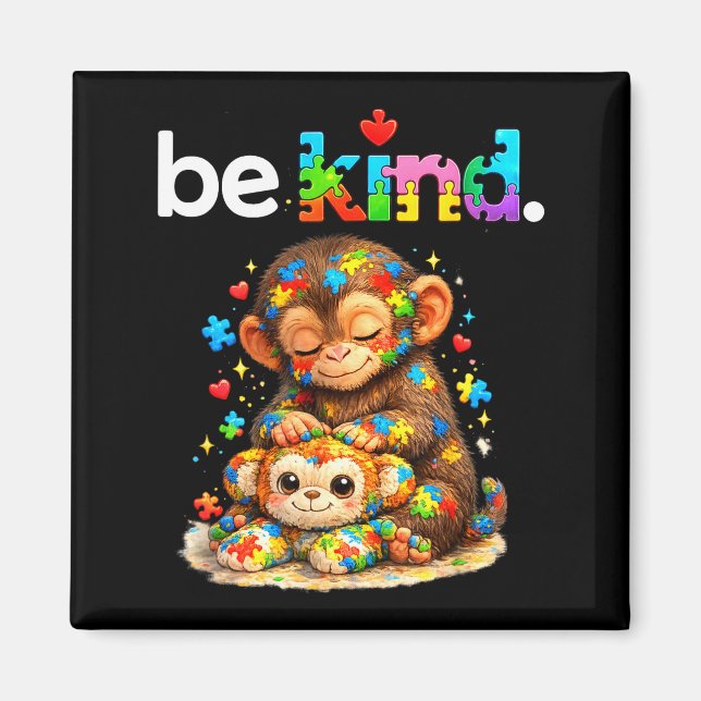 Íman Seja gentil soco macaco colorido quebra-cabeça aut (Frente)