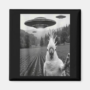 Íman Selfie de Cacatua com OVNI Alien Engraçado Pássaro