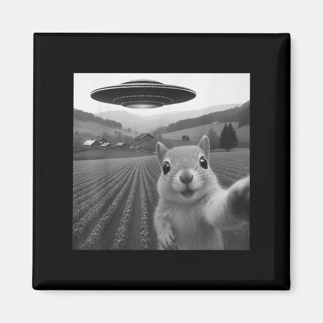 Íman Selfie de Esquilo Com Alien Ufo Presentes Engraçad (Frente)