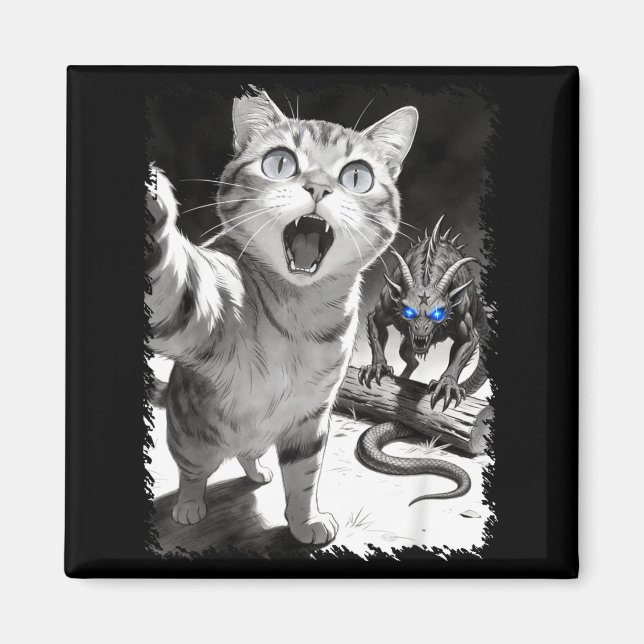 Íman Selfie de gato com chupacabra meme criptid funny  (Frente)