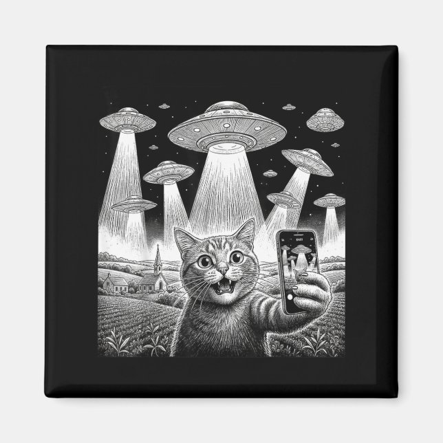 Íman Selfie de Gato com OVNI Alienado Presentes Diverti (Frente)