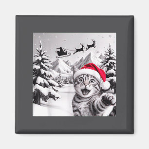 Íman Selfie de Gato Com Papai Noel
