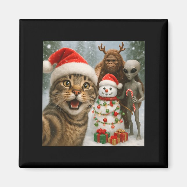 Íman Selfie De Gato De Natal Engraçado Com Alienígena D (Frente)