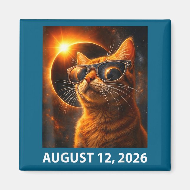 Íman Selfie de Gato Eclipse Total Solar 2026 12 de Agos (Frente)