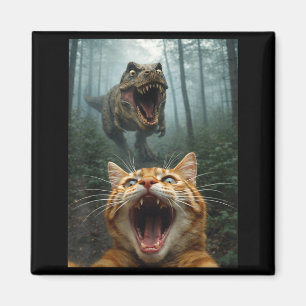 Íman Selfie de Gato Laranja com T-Rex Dinossauro Homens