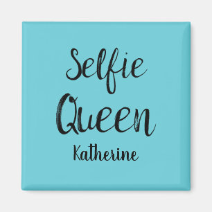 Íman Selfie Queen Name Personalised Turquoise Teal Blue