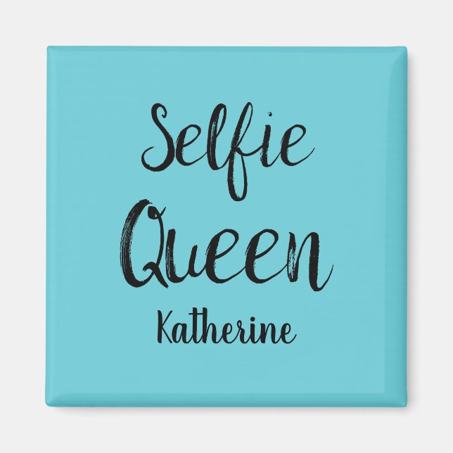 Íman Selfie Queen Name Personalised Turquoise Teal Blue (Frente)