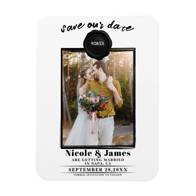 Íman Selo de Cera Preta Foto Casamento Salve a Data (Vertical)