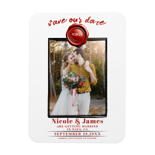 Íman Selo de Cera Vermelha Foto Casamento Salve a Data (Vertical)