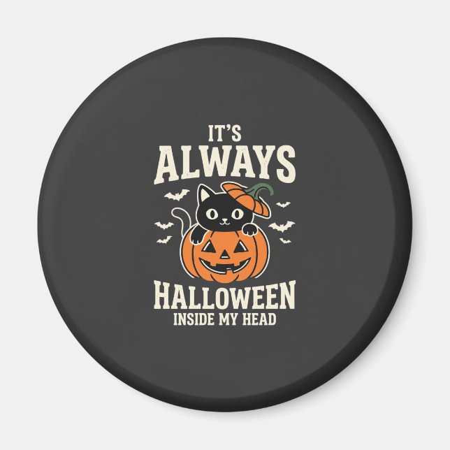 Íman Sempre design de abóbora de gato preto de Hallowee (Frente)