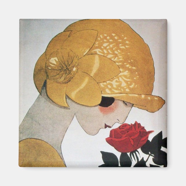 ÍMAN SENHORA COM ROSA VERMELHA (Frente)