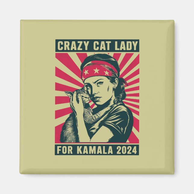 Íman Senhora Doida por Gatos pela Kamala 2024  (Frente)