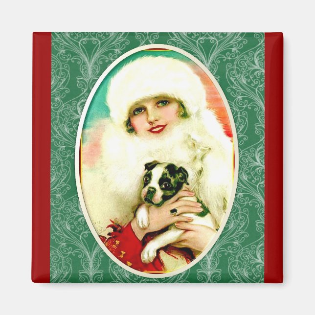 Íman Senhora Vintage com Boston Terrier (Frente)