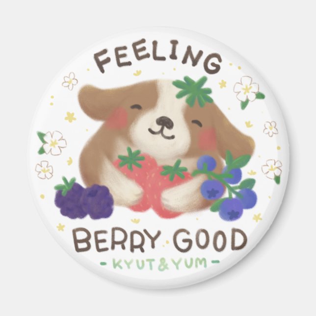 Íman Sentindo-se Muito Bem: Cachorro Fofo com Frutas Ve (Frente)