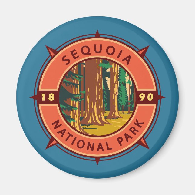 Íman Sequoia National Park Retro Compass Emblem (Frente)