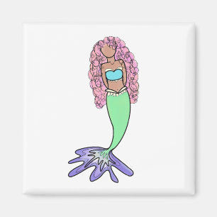Íman sereia arco-íris rosa azul roxo verde preto encara
