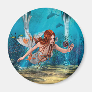 Íman Sereia de Cabelo Vermelho Arte de Fantasia Subaquá