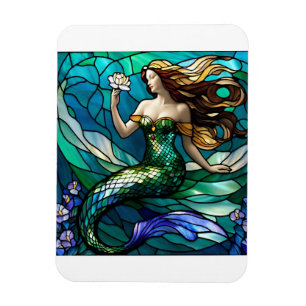 Íman Sereia de vidro contida admirando uma flor