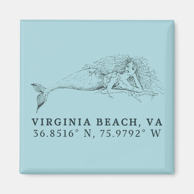 Íman Sereia Magnet - Coordenadas da Virgínia Beach, VA (Frente)