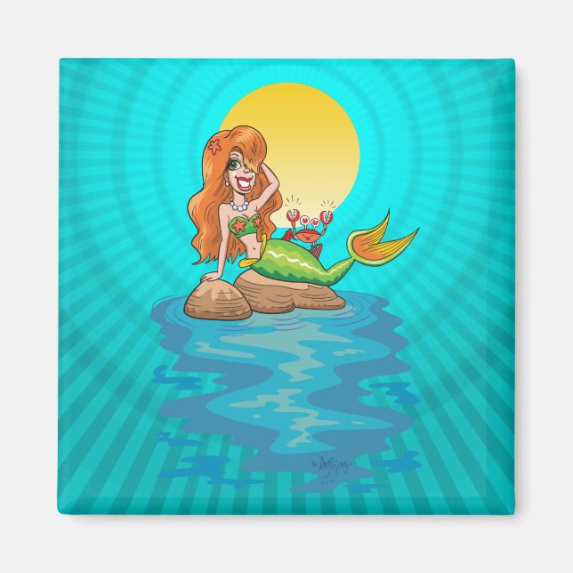 Íman Sereia nas Rochas com Amigo sob Lua Amarela (Frente)