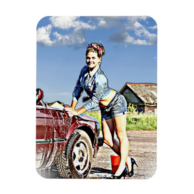 Íman Sereia Sexy Retro Lady Washing Car Magnet (Vertical)