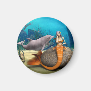 Íman Sereia Sonhadora Golfinho Arte Fantasia Subaquátic