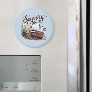 Íman Serene Lake Boat com gansos e flores selvagens