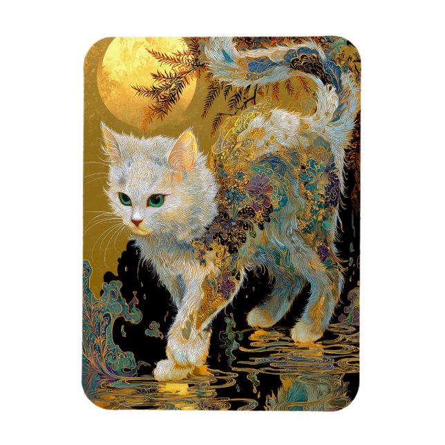 Íman Serene Rinpa Cat | Zen Dourado japonês (Vertical)