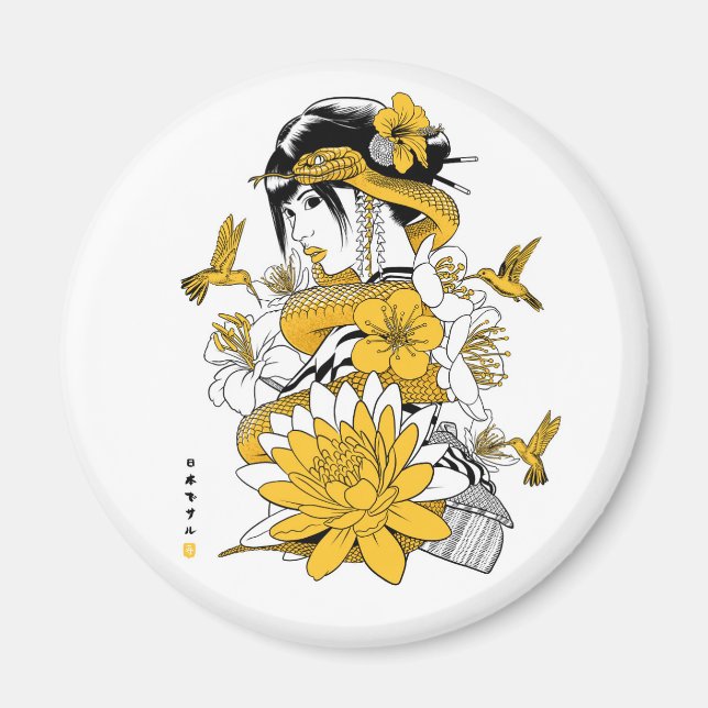 Íman Serpiente amarilla con geisha (Frente)