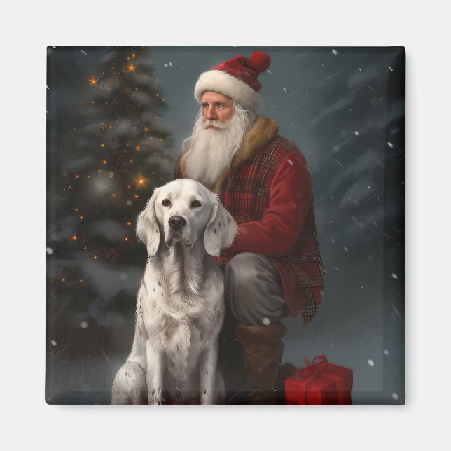 Íman Setter Inglês Com Papai Noel Natal Festivo (Frente)