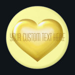 Íman Seu Coração de Vidro Dourado de Texto Personalizad<br><div class="desc">Este ímã apresenta um coração de ouro com uma aparência de vidro, sobreposto por um modelo de texto personalizável. Guardar a data do excelente ou a favor do partido para noivado, chá de panela, chá de fraldas, Dia de os namorados e comemorações de aniversário. Uma imagem de coração dourado é...</div>