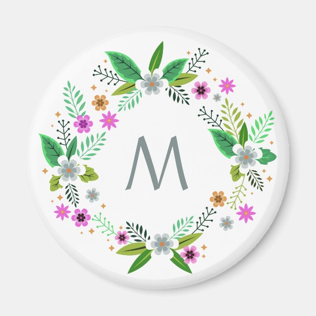 Íman Seu monograma em um ímã de imagem de flor (Frente)