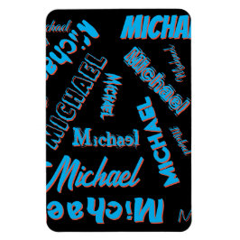 Íman Seu nome é padrão monograma azul preto