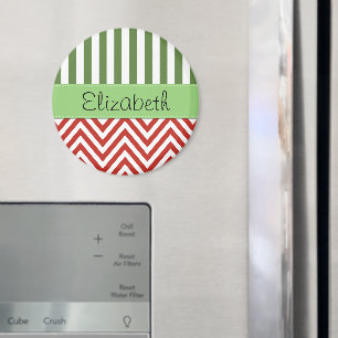 Íman Seu Nome - Padrão Zigzag, Chevron - Vermelho Bran