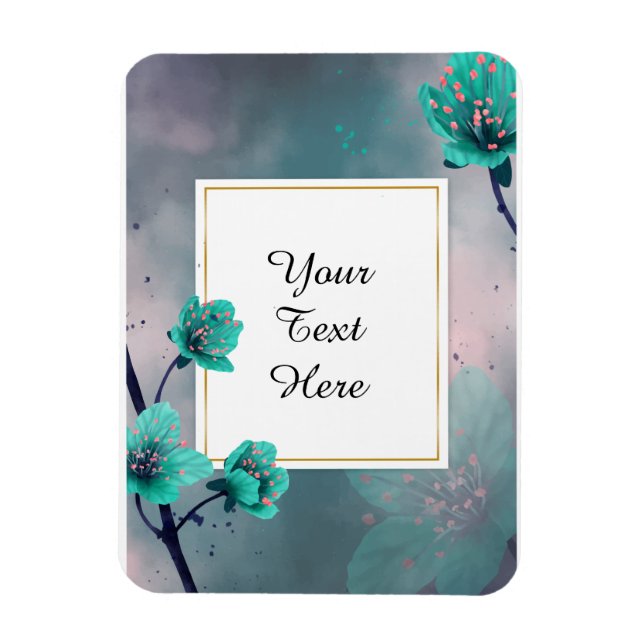Íman Seu Texto Personalizado - Flores Azul-turquesa Per (Vertical)