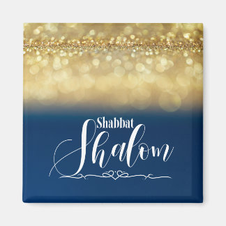 Íman Shabbat Shalom Azul Dourado Brilho Glam Luxo