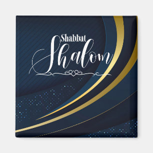 Íman Shabbat Shalom Blue Dourado Line Stripe Geométrico