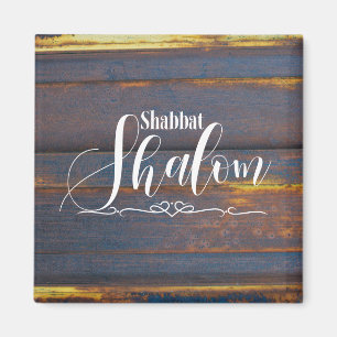 Íman Shabbat Shalom Blue Dourado Madeira meteorizada