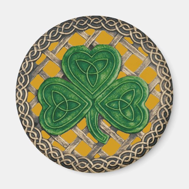 Íman Shamrock and Celtic Knot Magnet Dourado (Frente)
