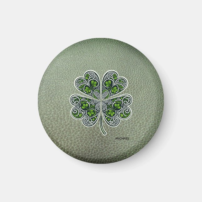Íman Shamrock Colover  Dia de São Patrício Verde Couro  (Frente)