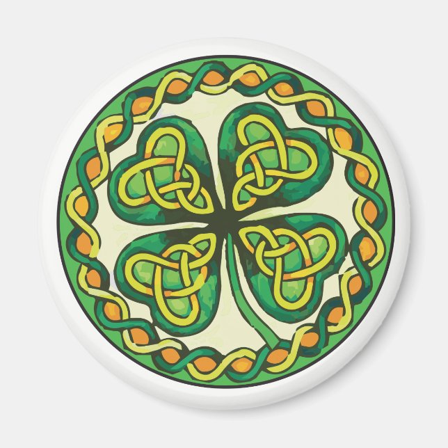 Íman Shamrock irlandês em nódulos celtas (Frente)