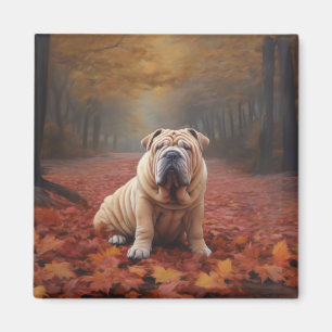 Íman Shar Pei no outono deixa cair inspiração
