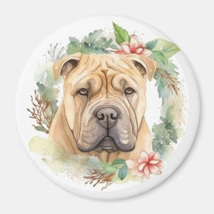 Íman Shar Pei Wreath Christmas Festivo Pup