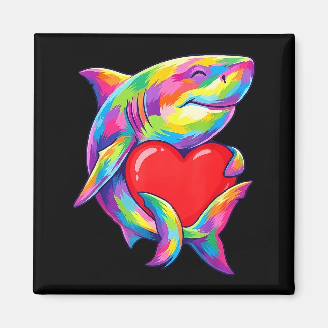 Íman Shark Hugging Valentine Heart Color Critters Rainb (Frente)