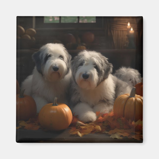 Íman Sheepdog Inglês Puppy Autumn Delight Pumpkin (Frente)
