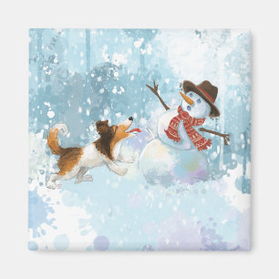 Íman Sheldon o Sheltie e o Boneco de Neve