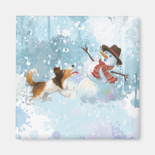 Íman Sheldon o Sheltie e o Boneco de Neve (Frente)