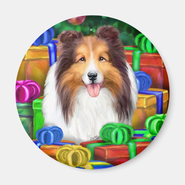 Íman Sheltie Christmas Open Gifs Sable (Frente)