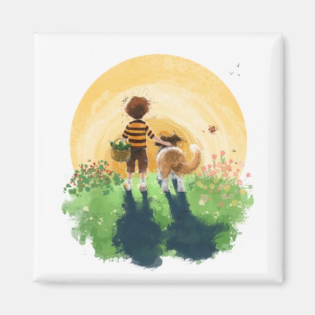 Íman Sheltie Dog e Boy caminham até o Sunset (Frente)