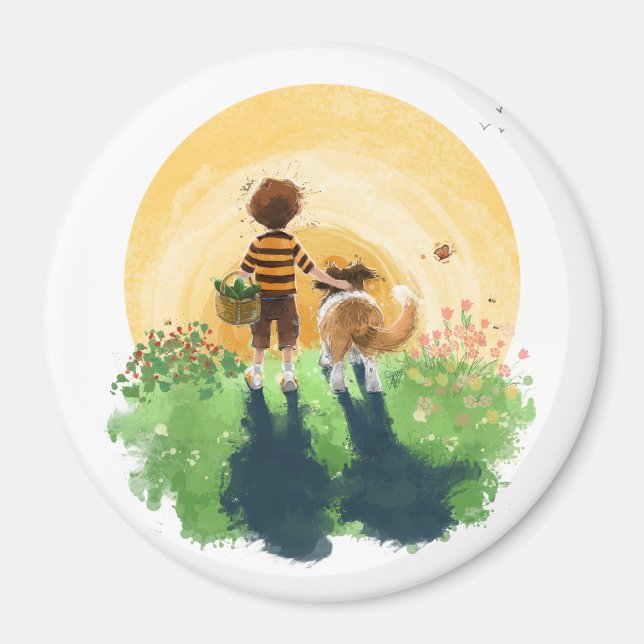 Íman Sheltie Dog e Boy caminham até o Sunset (Frente)